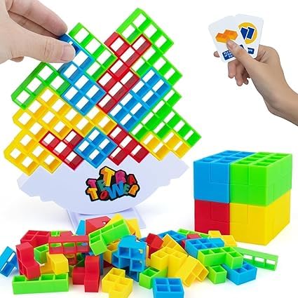 KRIDEZ Tetra Tower Game 16 Pcs Stack Tower, Swing Stack High Child Balance Building Block 2 Players+ Interactive STEM Toy for Family, Travel, Parties for Adults & Kids