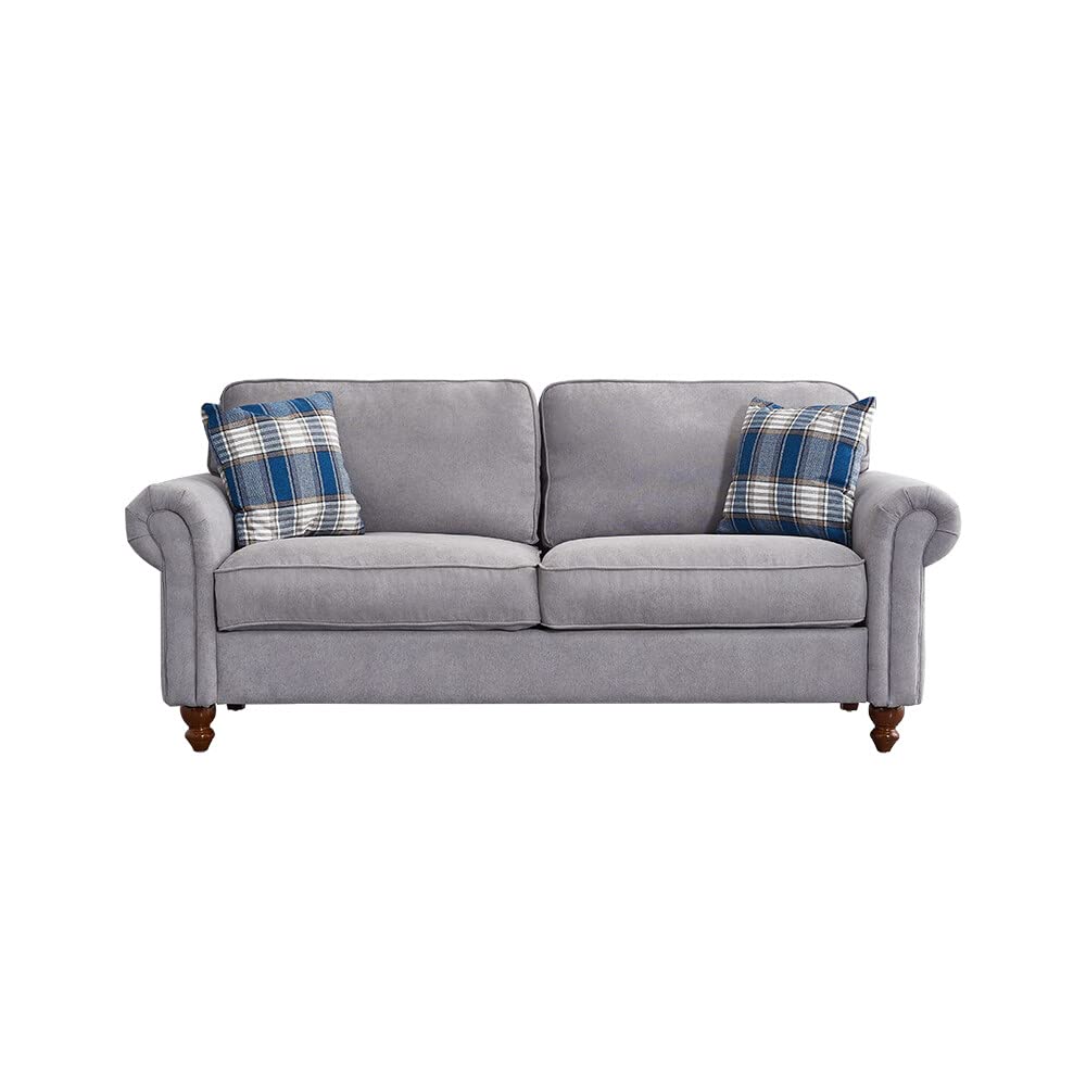 Panana Retro Design 2 Seater and 3 Seater Linen Fabric Sofa Couch Settee Living Room Sofa, With 2 Free Cushions, Grey 2 Seater