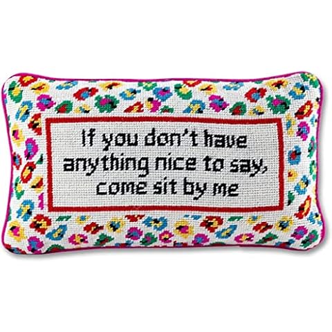 FURBISH Handmade Needlepoint Decorative Throw Pillow - Come Sit by Me - 9" x 15" - Small Embroidered Accent Pillow for Bed, Chair, Couch, Sofa - Aesthetic Room Decor Cover