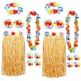 【Hawaii Hula Rock Kostüm Set】Paket beinhaltet:2 Sets, insgesamt 16 Stücke,2 elastischer Hula Gras Rock,2 Girlande,2 Stirnband,4 Armband,4 Fußkettchen,2 BH.Das Set enthält passende Blumenarmbänder, Handtand, BH, die dem Outfit das gewisse Extra verleihen. Die Blumen sind bunt und verleihen dem Rock ein tropisches Flair.