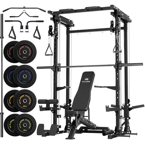 Image of MAJOR FITNESS Drone3 Smith Machine, 2500lbs All-in-One Home Gym Power Rack with Dual Pulley System for Cable Crossover, Pull-Up Bars