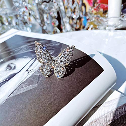 Leprato Sparkling Butterfly Ring Cubic Zirconia Bow-Knot Knuckle Ring Adjustable Open Statement Butterfly Ring Wedding Jewelry for Women4