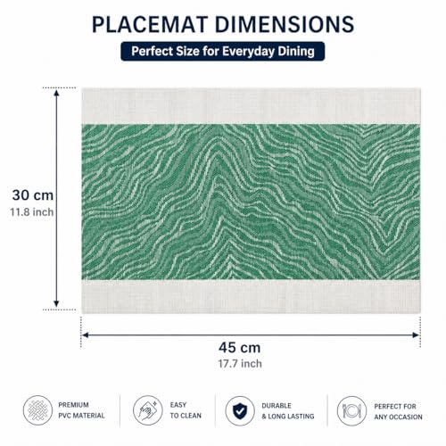 Image of YELONA Placemats Set of 6, Heat-Resistant Woven Vinyl Table Mats, Non-Slip & Washable Dining Tablemats for Kitchen & Dinner Decor, Jade Green (45cm x 30cm)
