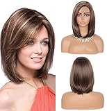 Kalyss Short Straight Bob Style Braun mit Blonde Highlights Perücken für Frauen…