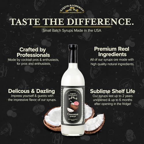 Image of Liquid Alchemist Coconut Syrup for Drinks - Real Ingredients Make our Cream of Coconut Syrup a Perfect Pina Colada Drink Mix - Tropical Flavoring for Drinks - Vegan & Non-GMO (25.4 oz)