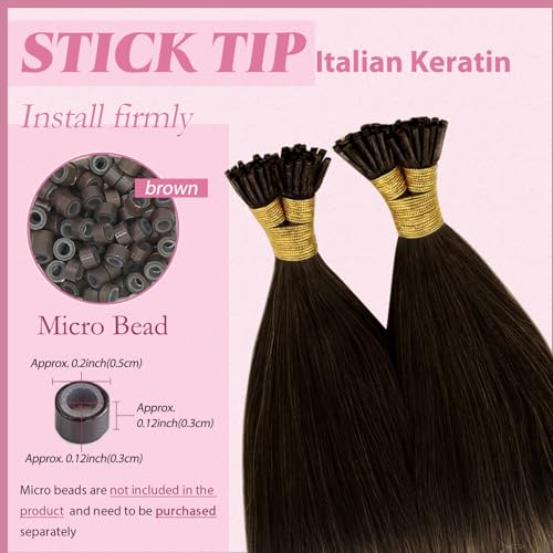Image of YoungSee I Tip Hair Extensions Balayage, I-tip Microlink Hair Extensions, Balayage Drak Brown with Blonde, Human Hair I Tip Extension, 18 Inch 55 Strands 50g, for Adding Hair Volume