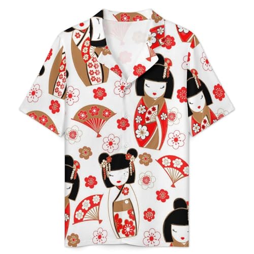 Image of Pajama Sets for Womens Japanese Cute Geisha Summer Short Sleeve Shirts And Pants Set