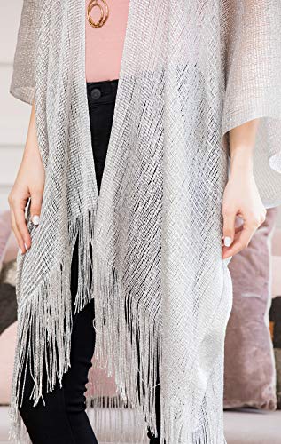 Image of RIAH FASHION Bohemian Sequin Glitter Shawl Wrap Poncho - Kimono Cardigan, Sparkly Metallic Mesh Scarf, Open Knit Crochet