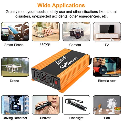 Ampeak 1000W Power Inverter 12V DC to 110V AC Car Converter with Upgraded Reverse Polarity Protection
