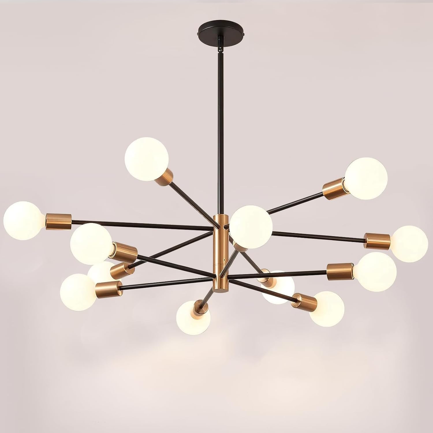12-Light Black and Gold Sputnik Metal Chandelier