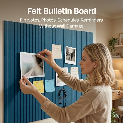 Image of X-Large Cork Board Alternative 12-Pack Felt Bulletin Board Thick and Decorative Pin Board for Home Office Walls 47.24 x 35.43 Inches with 72 Adhesive Tabs - [Ocean Turquoise]
