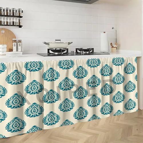 Image of Multipurpose Kitchen Sink Curtain | Under Sink Cabinet Cover Curtain | Waterproof Printed Kitchen Sink Curtain | Home & Kitchen Decor Curtain (Blue KUNJA, Pack of 1)