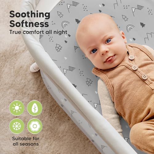 Image of 2-pk Waterproof Bassinet Sheets Girls, Boys, Cotton - 33x17 Universal Bassinet Mattress Pad Protector Cover, Compatible with Graco,Baby Delight,Chicco,Halo Bassinest Swivel Sleeper Fitted (Woodland)