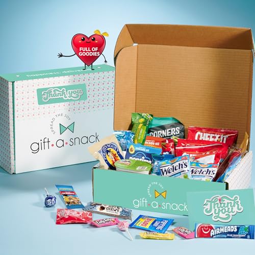 Image of Gift A Snack - Thank You Snack Box Variety Pack Care Package + Greeting Card (45 Count) Appreciation Sweet Treats Gift Basket, Candies Chips Crackers Bars - Office Food Assortments