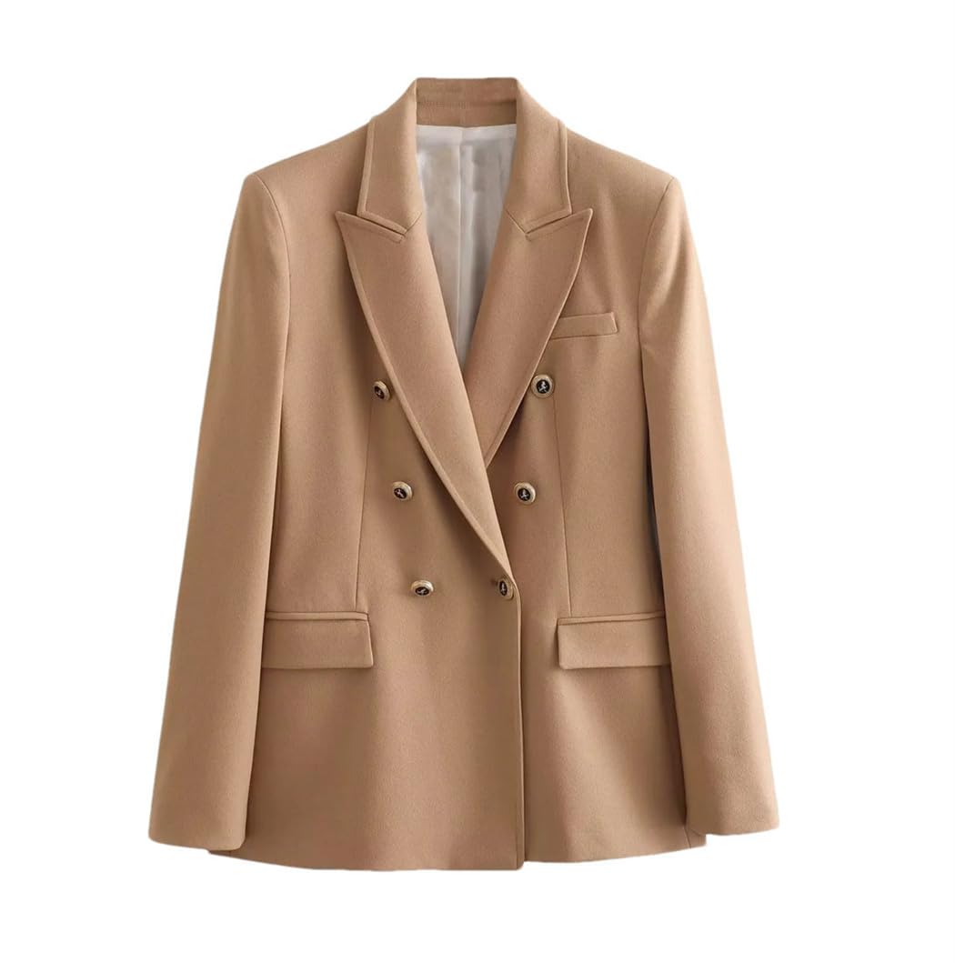Blazer à double boutonnage veste rembourrée marron et gris au style décontracté - 8