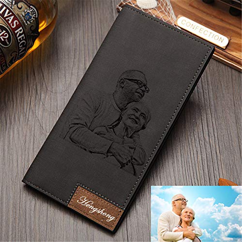 Personalized Mens Long Leather Wallet Custom Engraved photo wallet for Men fathers day gift(Black Single Side)4