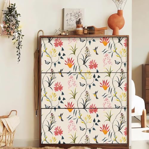 Orainege Floral Peel And Stick Wallpaper Vintage Floral Wallpaper 17.7In X 236.2In Floral Contact Paper Peel And Stick Bird Removable Wallpaper Flowers Butterfly Self Adhesive Wall Paper Bathroom thumb #4