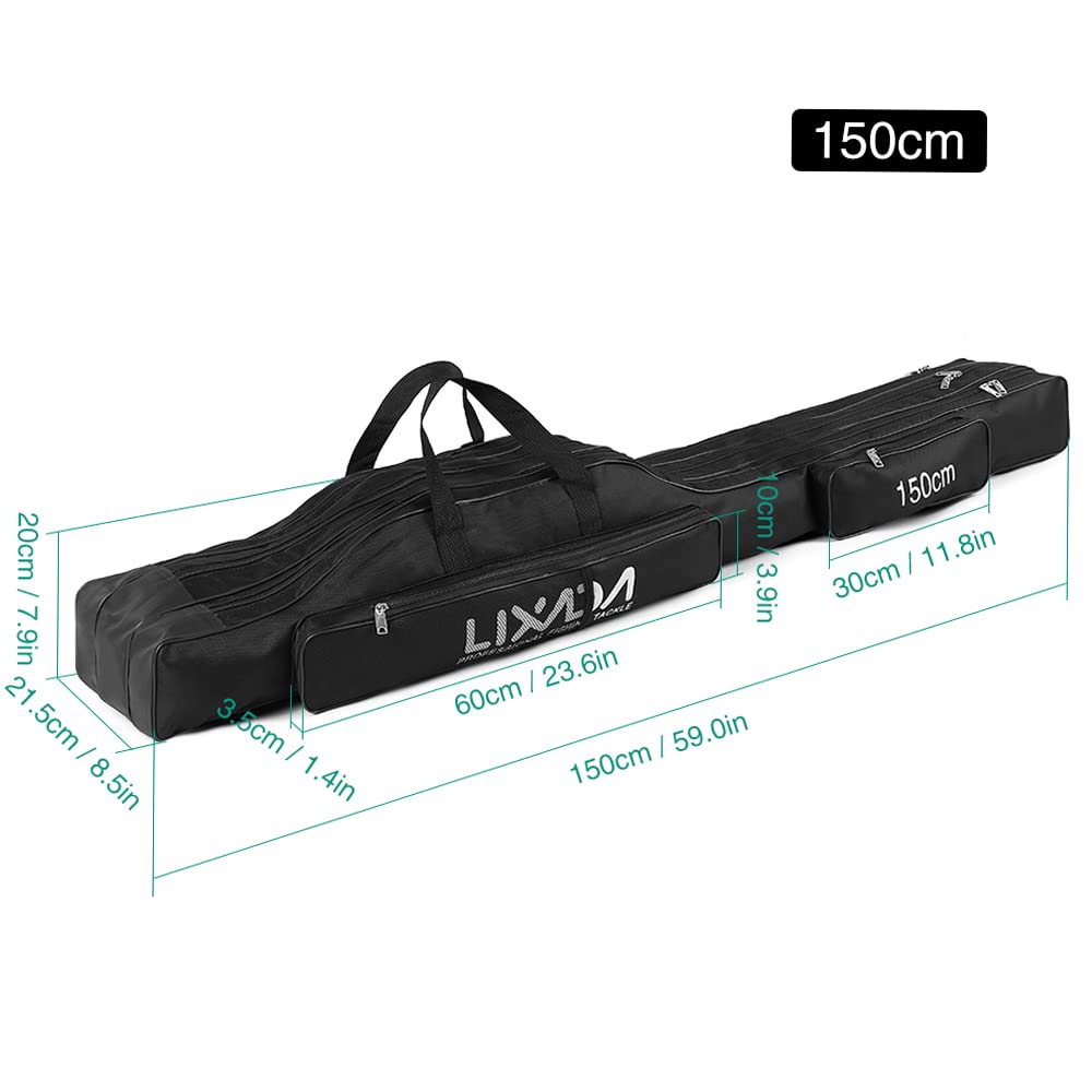 HUIOP 130cm / 150cm Trójwarstwowa torba wędkarska Przenośna składana wędka Kołowrotek Narzędzie Carry Case Carrier Travel Bag,Torba na sprzęt wędkarski, Zielona Armia, 150cm