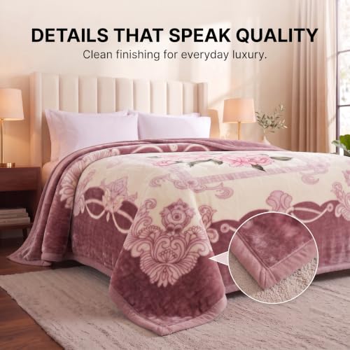 Image of BSB HOME 280 GSM Mink Blanket, Premium Soft Warm Cozy Plush Blanket for Double Bed, Ultra Soft Comfortable Winter Bedding, Elegant Printed Blanket, 90 x 100 Inches (229 x 254 cm) - Mauve