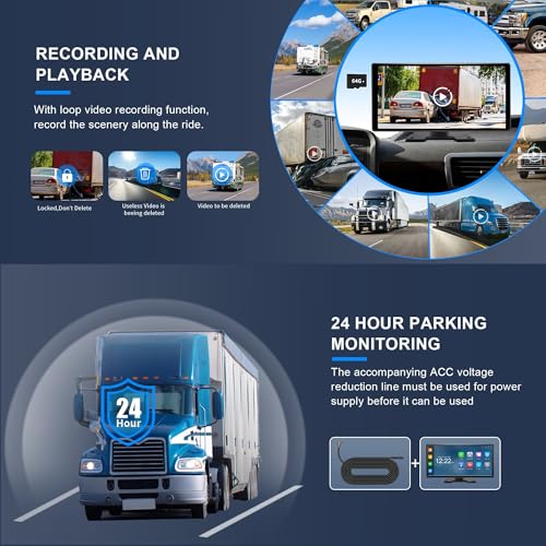 Image of PARKVISION 10.36 inch 4-Channel 1080p Dash Cam for Semi Truck | Carplay & Android Auto,24H Parking Monitoring,Night Vision,Wired Backup Camera,360view,for Ruck /Trailer /Rv