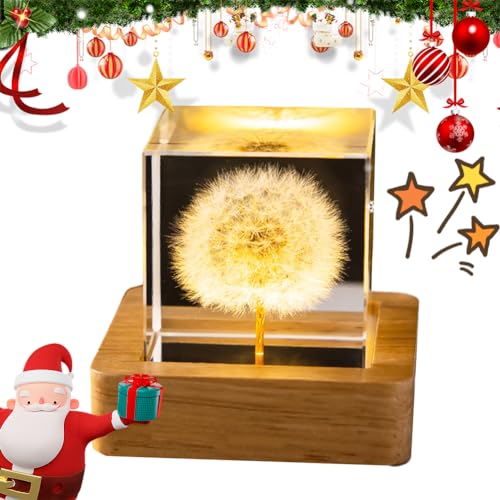 Usper Luce notturna a sfera di cristallo, con fiore 3D, lampada da notte con calda base a LED, decorazione fantasy, regalo per camera da letto, regalo per uomini, donne, bambini, ragazzi e ragazze