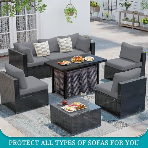 Image of BIETYONE 14Pcs Stretch Patio Cushion Covers,Outdoor Couch Covers Replacement,Outdoor Couch & Sofa Slipcovers,for Patio Furniture Cushion Covers,Washable Reusable Furniture Protector(Grey,Cover Only)