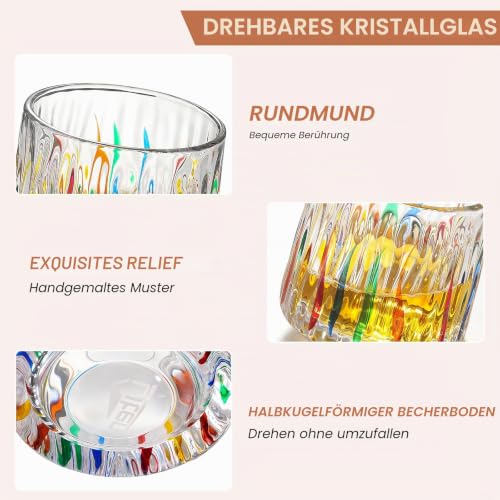 Uten Drehbare Wassergläser, Whisky Gläser 275 ml, Bambus Untersetzer – Ansicht 4