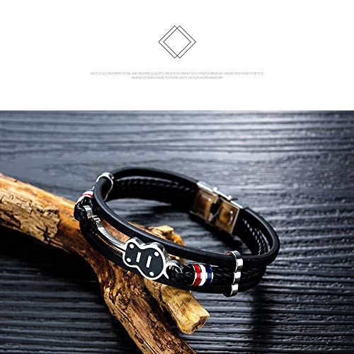 Pulsera de cuero para hombre Eymi negra 21 cm ajustable miniatura 3