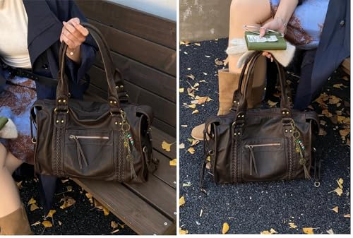 Image of Worldlyda Crossbody Bags for Women Large Tote Soft Leather Purses Washed Y2K Hobo Vintage Handbag Shoulder City Bag