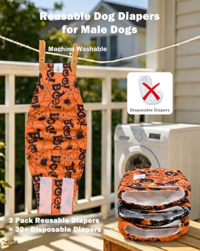 Image of CuteBone Dog Diapers Male Halloween Belly Bands 3 Pack for Male Dogs Reusable Puppy Wraps DM82XS