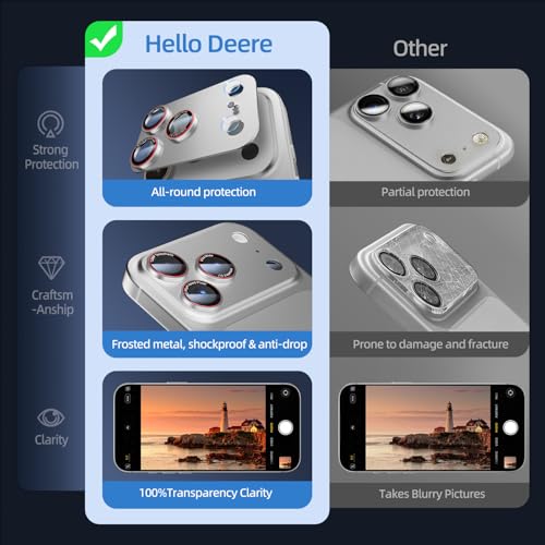 Image of HelloDeere 9H High-alumina Tempered Glass Camera Lens Protector for iPhone 17 Pro Lens , Military-Grade Shatterproof with Strong Adsorption, Full Coverage Case-Friendly Cover (Silver, iPhone 17 Pro - 2 Pack)