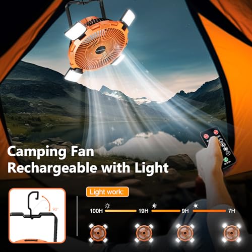 Camping-Fan-with-LED-Lantern-8000mAh-Rechargeable-Battery-Powered-Camping-Fan-with-Remote-Hook4-SpeedsUSB-C-Charging-Outdoor-Tent-Fans-for-HomeTravelBBQFishingSleepEmergency-Orange