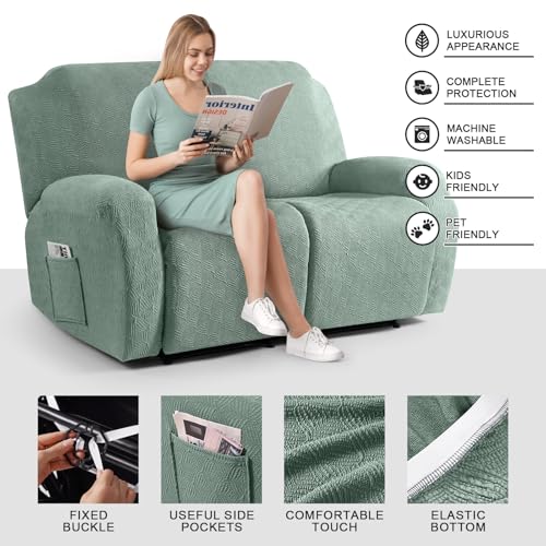 Image of Timeles Recliner Covers Extra Wide Recliner Loveseat Covers Oversized Reclining Couch Covers Sofa Slipcovers Stretch Soft Washable (Two-Seater Oversized, Winter Mint)