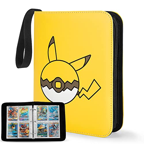 Álbum Cartas,Album Tarjetas,Carpeta Cromos Cremallera,Compatible Yugioh GX EX,Sostiene Hasta 400 Tarjetas - 4 Bolsillos(Yellow) Cover
