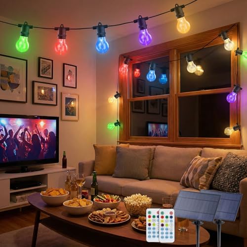 Image of Auroraworld 96FT RGB Outdoor String Lights - Dimmable Shatterproof Edison Bulbs, Remote Control, Waterproof Commercial Patio Lights for Cafe, Yard, Garden, Party & Wedding Decor