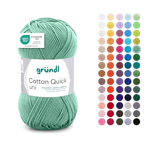Gründl Wolle Cotton Quick uni - dünne Wolle zum Häkeln - Strickgarn - Häkelgarn - Glänzend und hautfreundlich - 100% Baumwolle - 1 Knäuel 50 g / 125 m - Nadelstärke 3-4 - apfelgrün