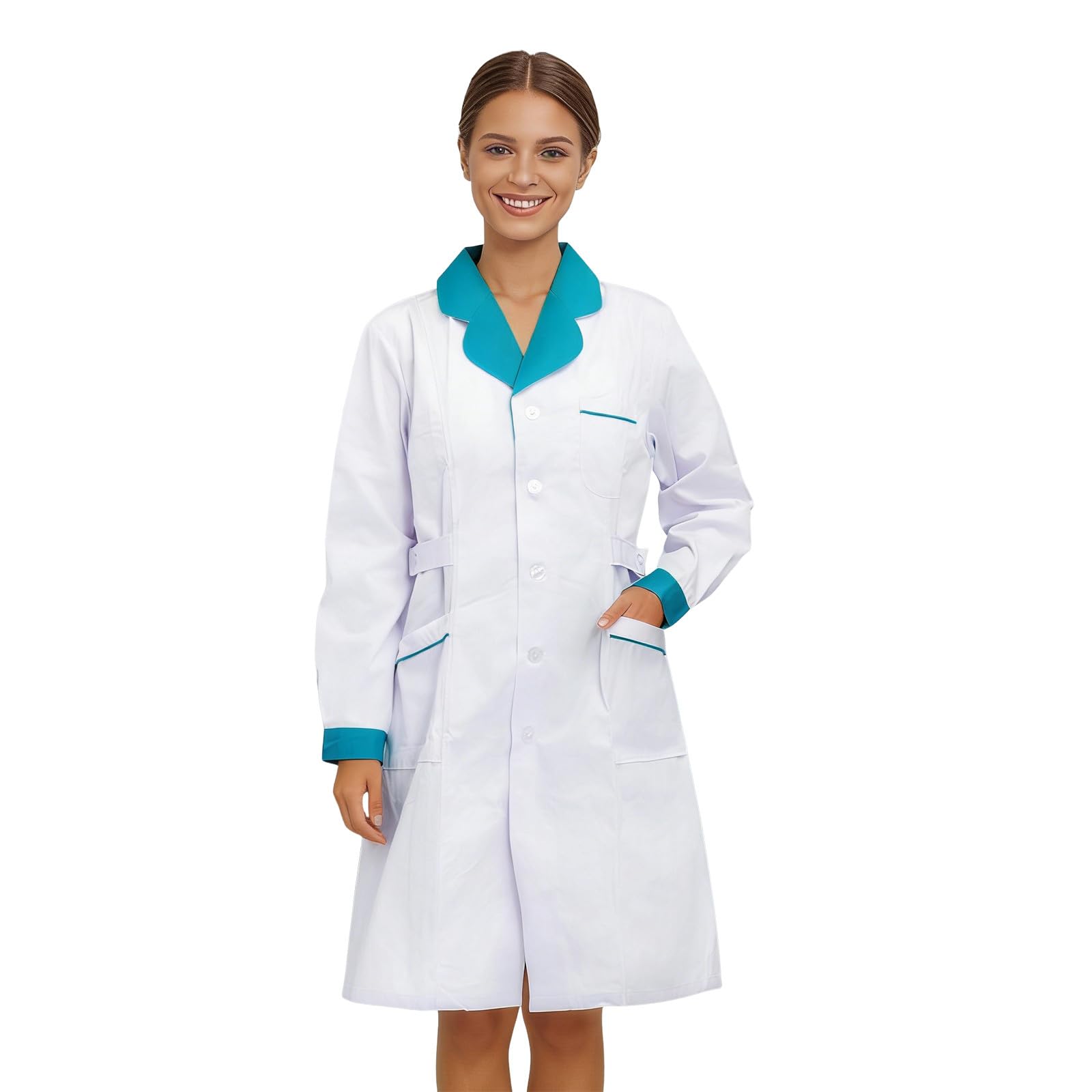 Generisch 2026-Bata de laboratorio elegante de manga larga, cuello de solapa bolsillos oblicuos