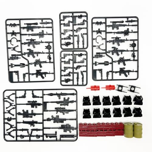 Image of 108 Pcs Military Guns & Weapon Pack, Bricks Accessories for Army Minifigure Block Toys, Soldier Equipment Shields for Army Soldiers Set Building Block Kits