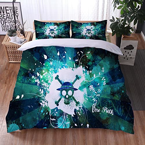 Anime One Piece Luffy Housse De Couette 240x260 en 100% Microfibre, imprimé numérique 3D Parure de lit, 3 pièces Cover