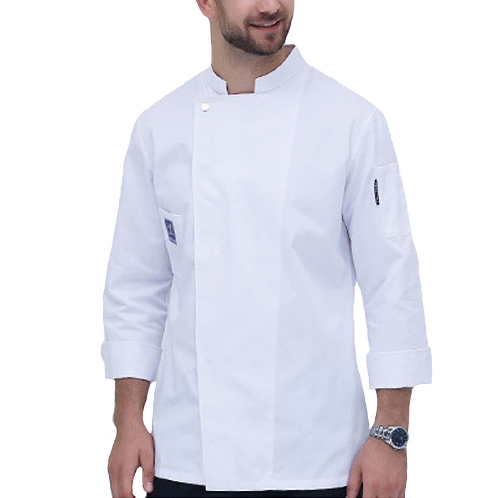 Chaqueta de chef Cocina para hombres y mujeres Unisex Hombres Manga larga Restaurante profesional Top Chef Uniforme Cocina Ropa de trabajo Chaqueta Catering Camarero Trajes (Color: Blanco, Tamaño: C
