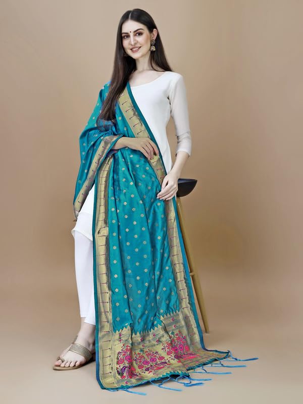 Image of DEVANGI Women's Woven Banarasi Silk Dupatta /Chunni For Women, Floral Print 1 Meter Wide and 2.3 Meter Length Printed Designer Dupatta /Chunni For Girls