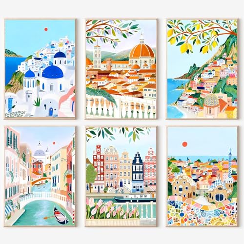 6 Pcs Pintar por Numeros Adultos, Pintura por Números, con Pinceles y Pinturas Acrílicas,para Del Hogar Decoración, Sin Marco (20x30cm)