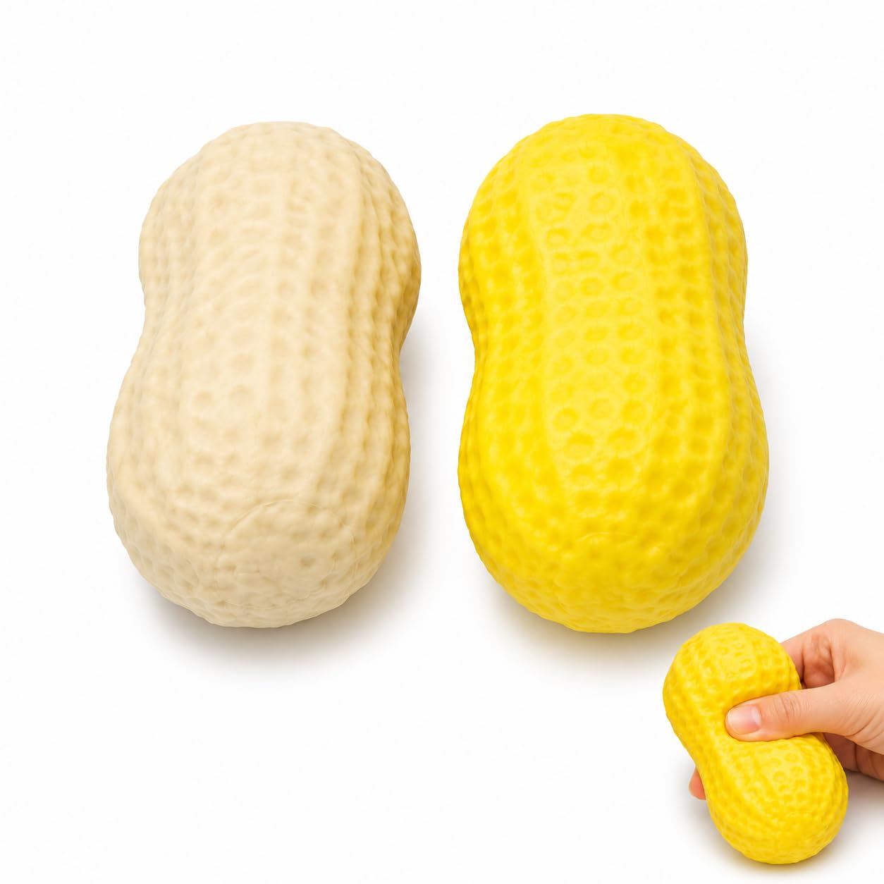 2 PCS Peanut Squishy,Beige And Yellow Fixed Color Set, Textured Stress Balls for Emotion Relief, Soft Squeeze Sensory Calming Tools, Portable Focus Tools for Peoples