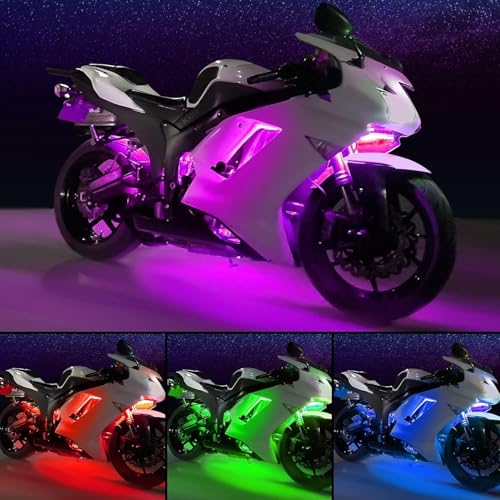 Image of Motorcycle LED Underglow Kit, icicar 20Pcs APP /RF Control Multicolor Motorcycle LED Light Kit with Brake Turn Signal, IP68 Waterproof & Music Sync Ambient Light for Motorcycles