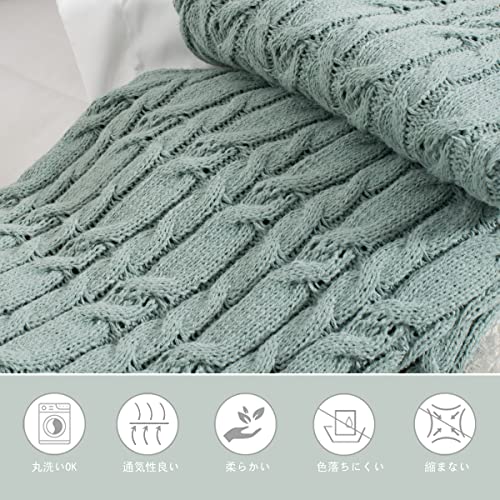 CARRIEDIOSA ニットブランケット タオルケット 毛布 150x200cm シングル セミダブル 通気 暖かい 春秋 オールシーズン 大判 薄手 柔らかい 冷房対策 オフィス 洗える プレゼント ギフト セージグリーン [4]