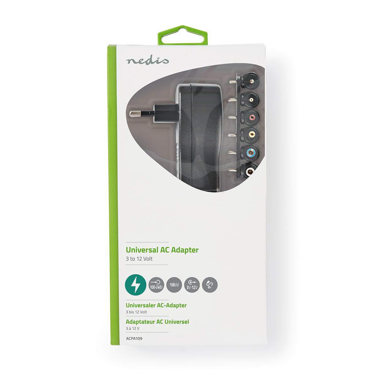 Poppstar Alimentatore Universale Regolabile CA CC (5V 6V 7,5V 9V 12V - 3A e 13,5V 15V - 2,4A) con 8 Connettori a Spina CC e LED
