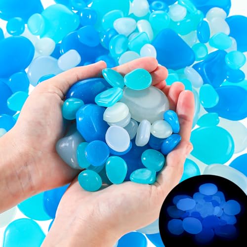 Novabright 300 Pcs Glow in The Dark Pebbles, Glowing Rocks Outdoor Decor Glow in The Dark Pebbles Luminous Stones Landscaping Decor for Garden ，Fish Tank Gravel, Lawn Yard, Walkway, Mixed Size
