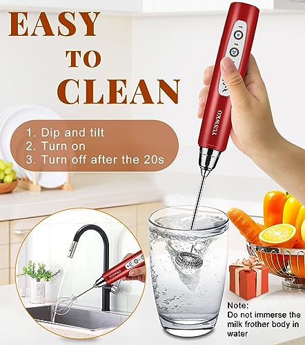 Image of YUSWKO Milk Frother Handheld for Coffee, Rechargeable Drink Mixer with 3 Heads 3 Speeds Electric Coffee Frother Whisk, Gift for Many Occasions and Festival