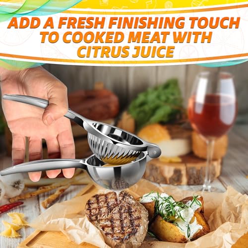Image of Manual Stainless Steel Lemon Squeezer - Extract More Juice from Lemons, Limes & Small Citrus - Handheld Juicer with Built-In Strainer, Threaded Groove for Home, Chefs & Bartenders