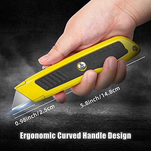 Image of DIYSELF 2 Pack Box Cutters, Razor Knife Utility Cardboard Cutter, Heavy Duty Utility Knife Retractable, Secure Locking, Aluminum Box Cutter Shell, for Home, Office, School, Warehouse (Yellow)